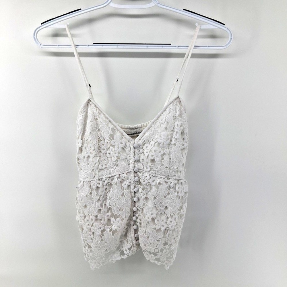 Abercrombie & Fitch Womens S White Crochet Lace Coquette Cami Peplum Tank Top